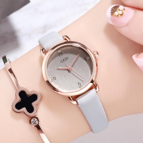 GEDI Leisure Simplicity Diamond Inlaid Dial Elegant Leather Strap Waterproof Quartz Ladies Watch