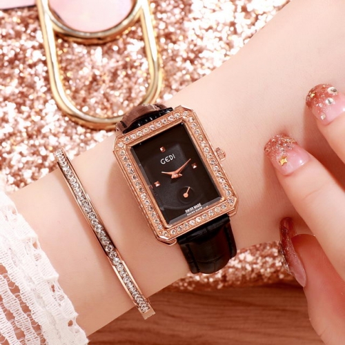 GEDI Elegant Diamond Inlaid Square Dial Independent Seconds Hand Waterproof Quartz Ladies Watch