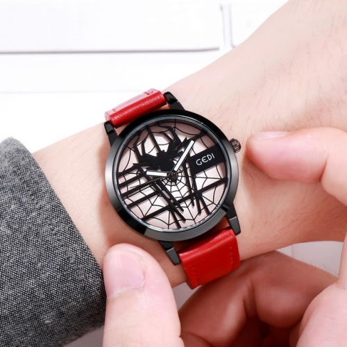 GEDI Personality Spider Pattern Dial Student's Leather Strap Waterproof Quartz Ladies Watch