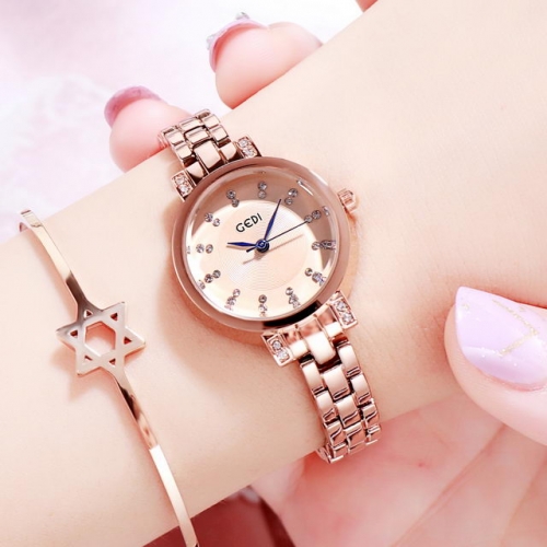 GEDI Korean Style Simplicity Dial Diamond Scale Steel Band Waterproof Quartz Ladies Watch