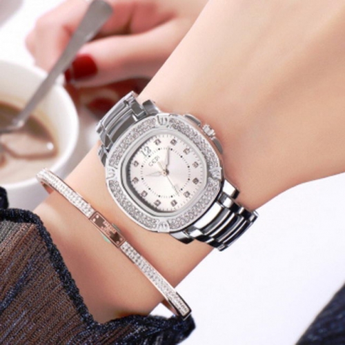 GEDI Luxury Exquisite Diamond Inlaid Dial Steel Band Luminous Waterproof Quartz Ladies Watch