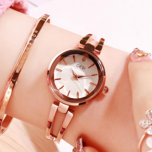 GEDI Fashion Simplicity Diamond Inlaid Dial Elegant Bracelet Waterproof Quartz Ladies Watch