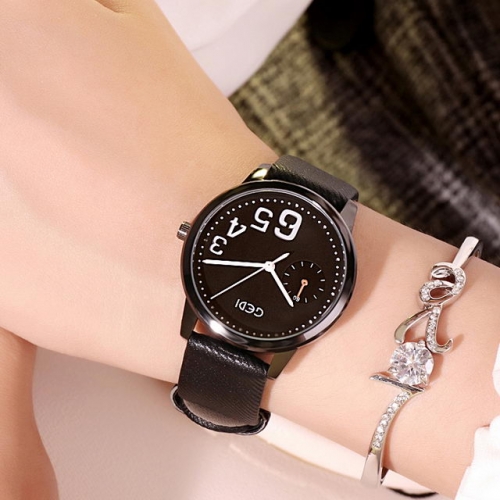 GEDI Korean Style Personality Digital Scale Fashion Leather Strap Waterproof Quartz Ladies Watch