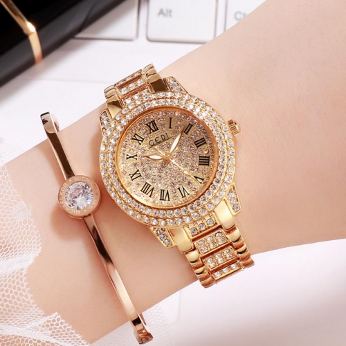 GEDI Luxury Diamond Inlaid Dial Roman Scale Hot sale Steel Band Waterproof Quartz Ladies Watch