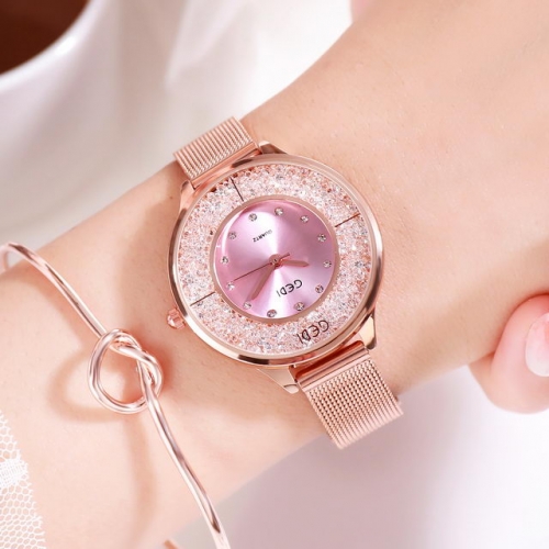 GEDI High-grade Ultra Thin Waterproof Luxury Celebrity Style Diamond Inlaid Dial Quartz Ladies Watch