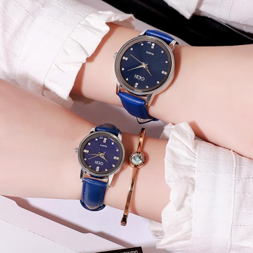 GEDI Fashion Versatile Diamond Inlaid Dial British Style Leather Strap Waterproof Quartz Lovers Watch