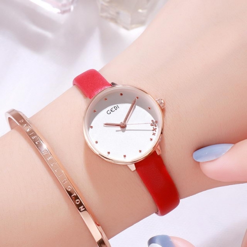 GEDI Exquisite Stereo Butterfly Dial Elegant Thin Leather Strap Waterproof Quartz Ladies Watch