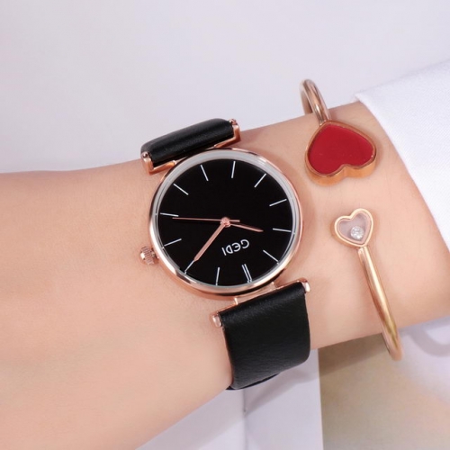 GEDI Retro Classical Elegant Simplicity Dial Leather Strap Waterproof Quartz Ladies Watch