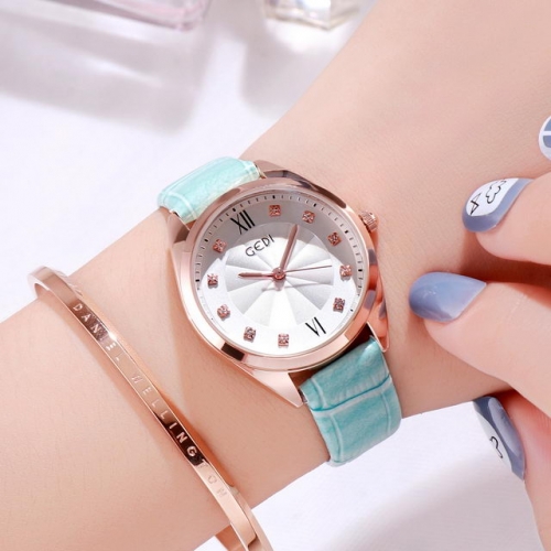 GEDI Textured Diamond Inlaid Dial Elegant Fashion Leather Strap Waterproof Quartz Ladies Watch