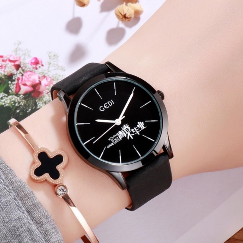 GEDI Personality INS Style Student's Simplicity Leather Strap Waterproof Quartz Ladies Watch