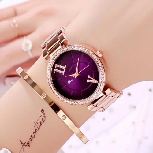 GEDI Elegant Versatile Diamond Inlaid Big Dial Classical Steel Band Waterproof Quartz Ladies Watch