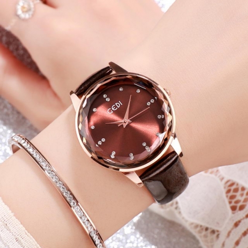 GEDI High-grade Diamond Scale Fashion Dial Exquisite Leather Strap Waterproof Quartz Ladies Watch