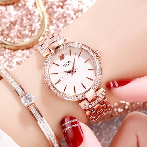 GEDI Light Luxury Versatile Diamond Inlaid Dial Exquisite Steel Band Waterproof Quartz Ladies Watch