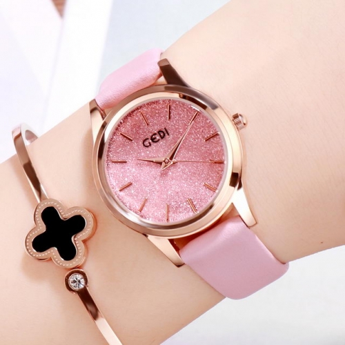 GEDI Shinning Starry Sky Simplicity Dial Fashion Leather Strap Waterproof Quartz Ladies Watch