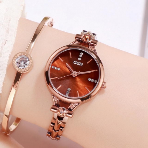 GEDI Elegant Diamond Inlaid Textured Dial Exquisite Thin Steel Band Waterproof Quartz Ladies Watch