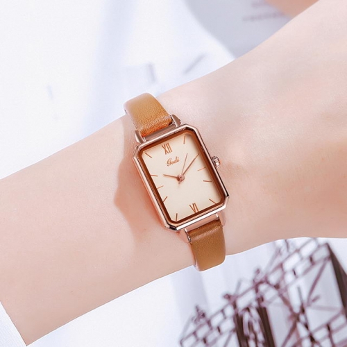 GEDI Retro Hot Sale Exquisite Square Dial Elegant Leather Strap Waterproof Quartz Ladies Watch