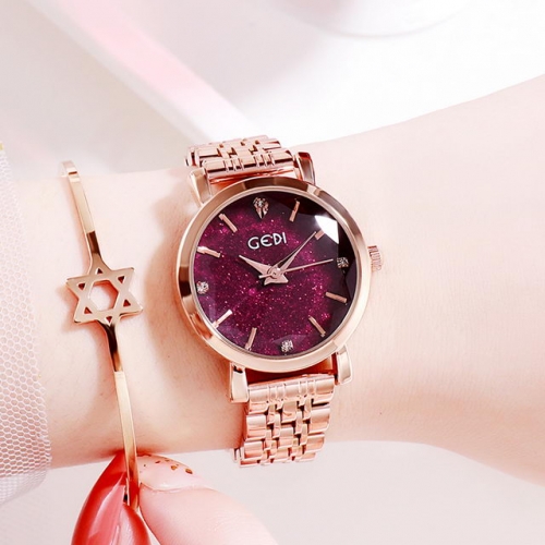 GEDI Elegant Steel Band Waterproof High-grade Diamond Inlaid Shinning Dial Quartz Ladies Watch