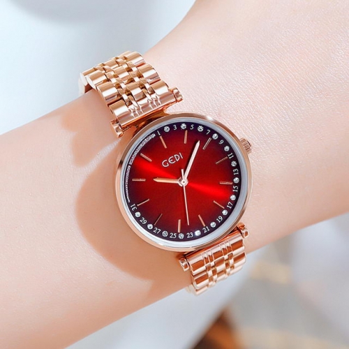 GEDI Hot Sale Fashion Diamond Inlaid Dial Elegant Versatile Steel Band Waterproof Quartz Ladies Watch