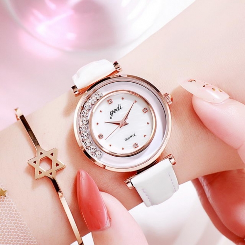 GEDI Mobile Diamond Design Exquisite Dial Elegant Leather Strap Quartz Ladies Watch