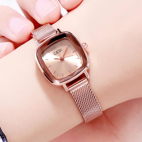 GEDI Fashion Leisure Versatile Square Dial Simplicity Steel Mesh Band Waterproof Quartz Ladies Watch