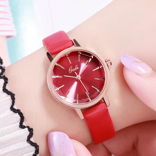 GEDI Diamond Cutting Mirror Exquisite Dial Simplicity Leather Strap Waterproof Quartz Ladies Watch