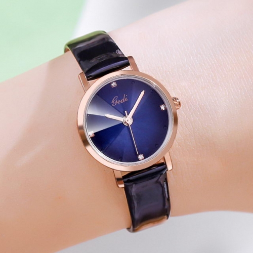 GEDI Gradual Color Diamond Inlaid Dial Retro Elegant Leather Strap Waterproof Quartz Ladies Watch