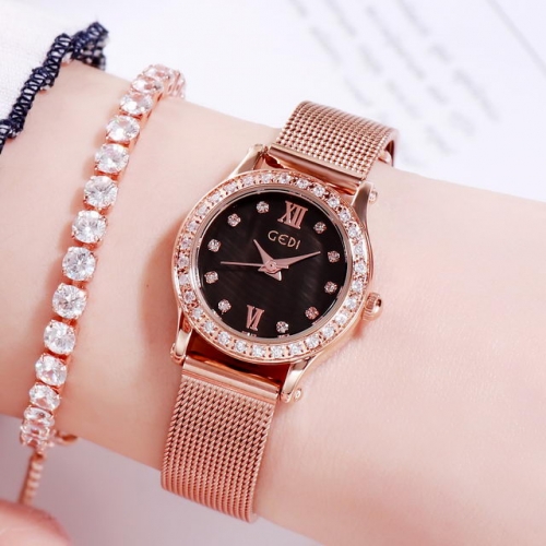 GEDI Simplicity Steel Band Waterproof Elegant Versatile Diamond Inlaid Small Dial Quartz Ladies Watch