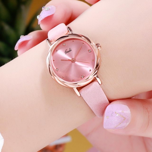 GEDI Student's Leisure Leather Strap Waterproof Simplicity Textured Dial Quartz Ladies Watch