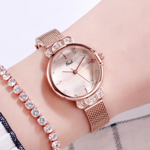 GEDI Elegant Steel Mesh Band Waterproof Exquisite Diamond Inlaid Small Dial Quartz Ladies Watch