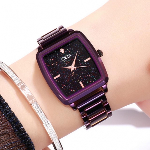 GEDI Starry Sky Shinning Square Dial High-grade Steel Band Waterproof Quartz Ladies Watch