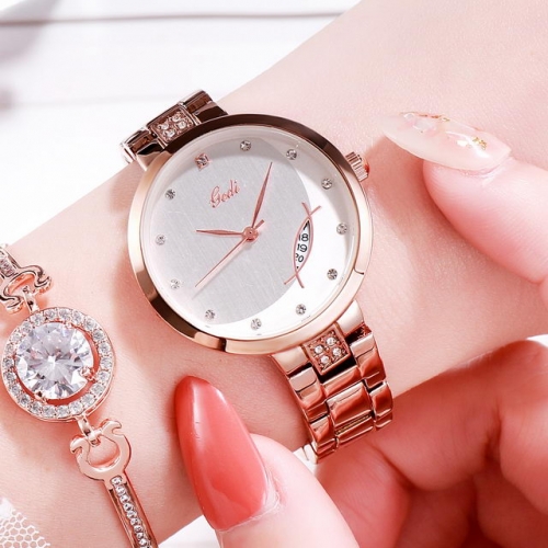 GEDI Calendar Display Diamond Scale Exquisite Dial High-grade Steel Band Waterproof Quartz Ladies Watch