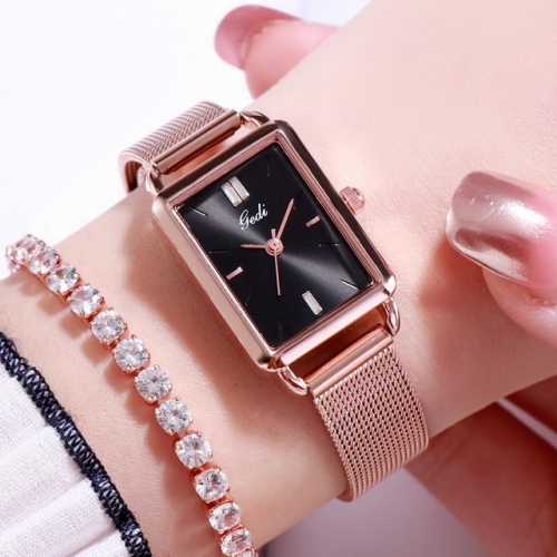 GEDI Versatile Steel Mesh Band Waterproof Simplicity Elegant Square Dial Quartz Ladies Watch