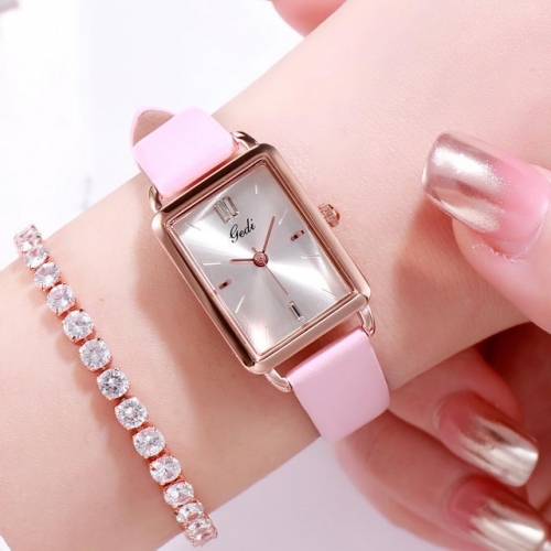 GEDI Simplicity Elegant Square Dial Versatile Leather Strap Waterproof Quartz Ladies Watch