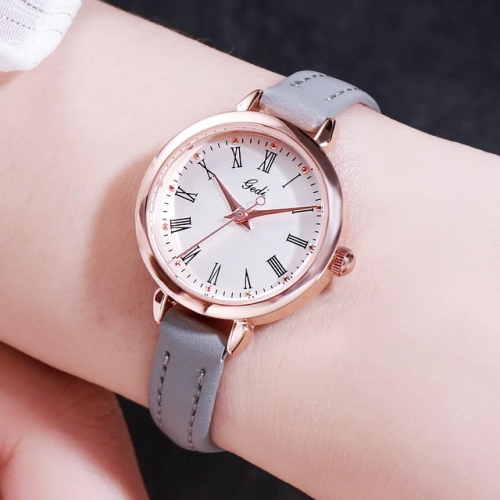 GEDI Simplicity  Roman Scale Small Dial Elegant Retro Leather Strap Waterproof Quartz Ladies Watch