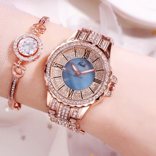 GEDI Luxury Diamond Inlaid Exquisite Dial High-grade Steel Band Waterproof Quartz Ladies Watch