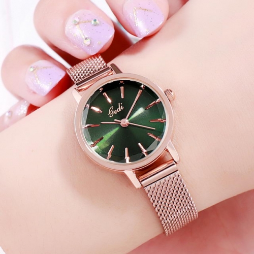 GEDI Simplicity Mesh Band Waterproof Diamond Cutting Mirror Exquisite Dial Quartz Ladies Watch