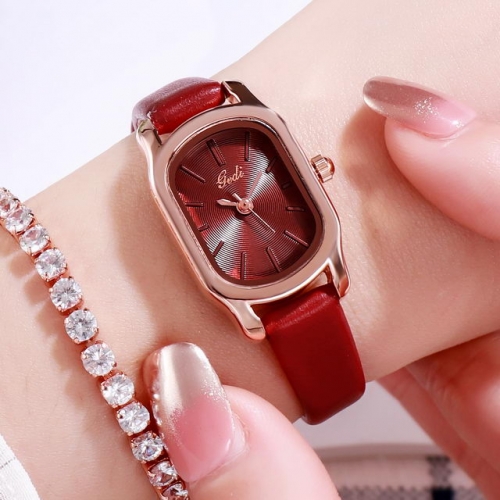 GEDI Korean Style Simplicity Oval Dial Classical Leather Strap Waterproof Quartz Ladies Watch