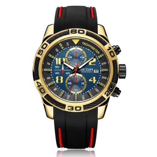 MEGIR Sports Leisure Textured Dial Multi-function Silica Gel Band Waterproof Men's Quartz Watch