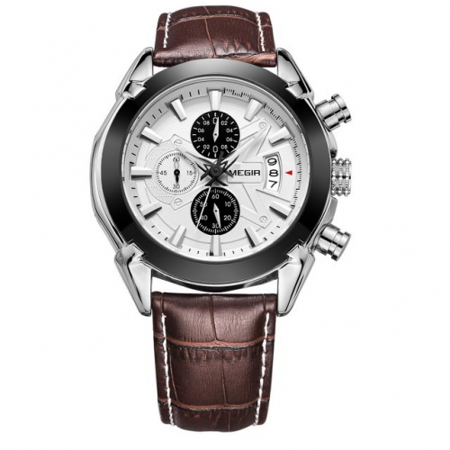 MEGIR Hot Sale Versatile Multi-function Fashion Leisure Leather Strap Waterproof Men's Quartz Watch