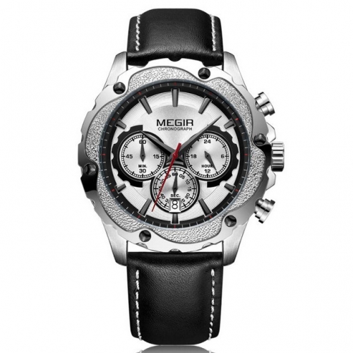 MEGIR Spark Pattern Personality Case Business Leisure Leather Strap Multi-function Men's Quartz Watch