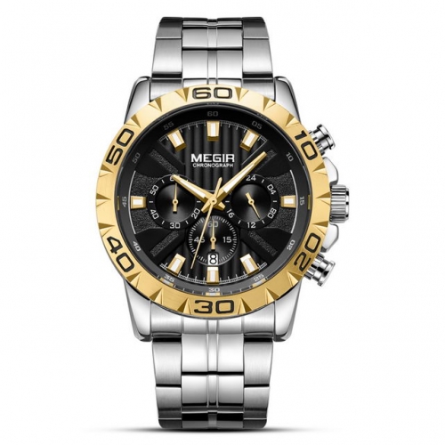 MEGIR Business High-grade Steel Band Multi-function Textured Luminous Waterproof Men's Quartz Watch