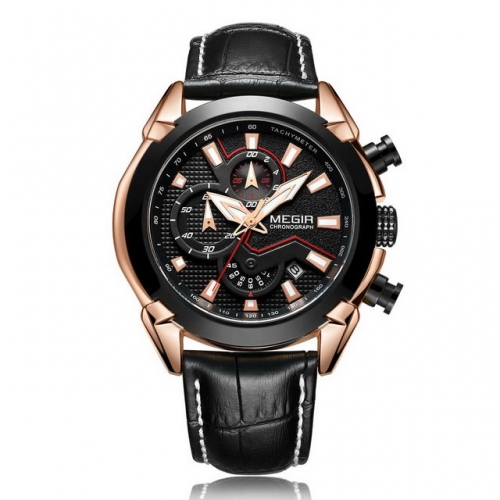 MEGIR High-grade Multi-function Dial Business Leather Strap Luminous Waterproof Men's Quartz Watch