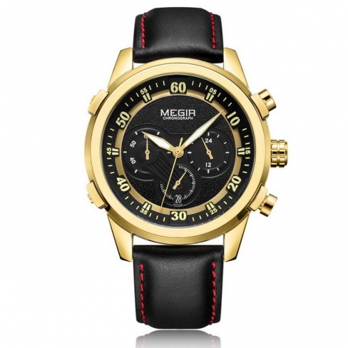 MEGIR New Style Fashion Multi-function Dial Leisure Leather Strap Waterproof Men's Quartz Watch