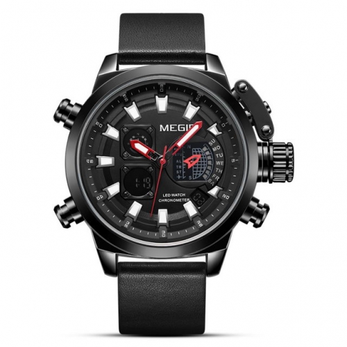 MEGIR Outdoor Sport Double Movement Multi-function Compass Luminous Waterproof Men's Quartz Watch
