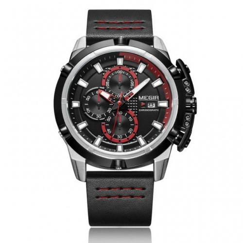 MEGIR Hot Sale Business Multi-function Dial Leisure Leather Strap Waterproof Men's Quartz Watch