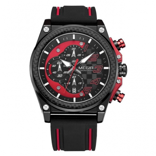 MEGIR Textured Dial Sport Leisure Multi-function Leather Strap Luminous Waterproof Men's Quartz Watch