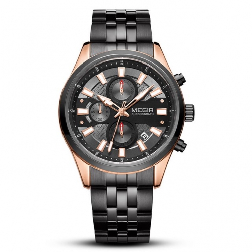 MEGIR Business High-grade Multi-function Steel Band Luminous Waterproof Men's Quartz Watch