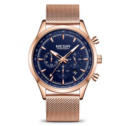 MEGIR Hot Sale High-grade Multi-function Mesh Band Business Calendar Waterproof Men's Quartz Watch