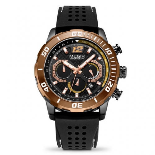 MEGIR Fashion Big Dial  Band Sport Calendar Multi-function Luminous Waterproof Men's Quartz Watch