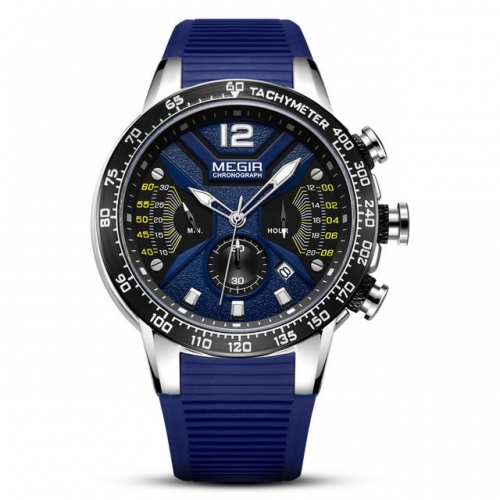 MEGIR Personality Dial Silica Gel Band Sport Multi-function Luminous Waterproof Men's Quartz Watch